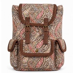 Olsenboye Vintage Y2K Pink Floral Paisley Boho Multi Pocket Backpack